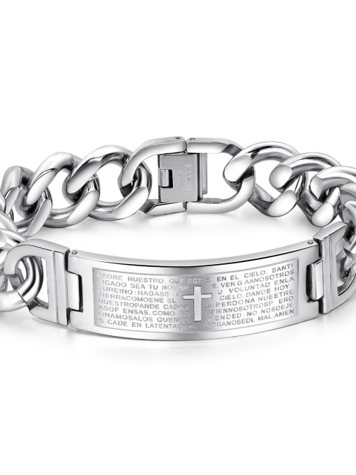 971B - [Steel color] Stainless Steel With Gold Plated Vintage Cross Bible scriptures Square Bracelets